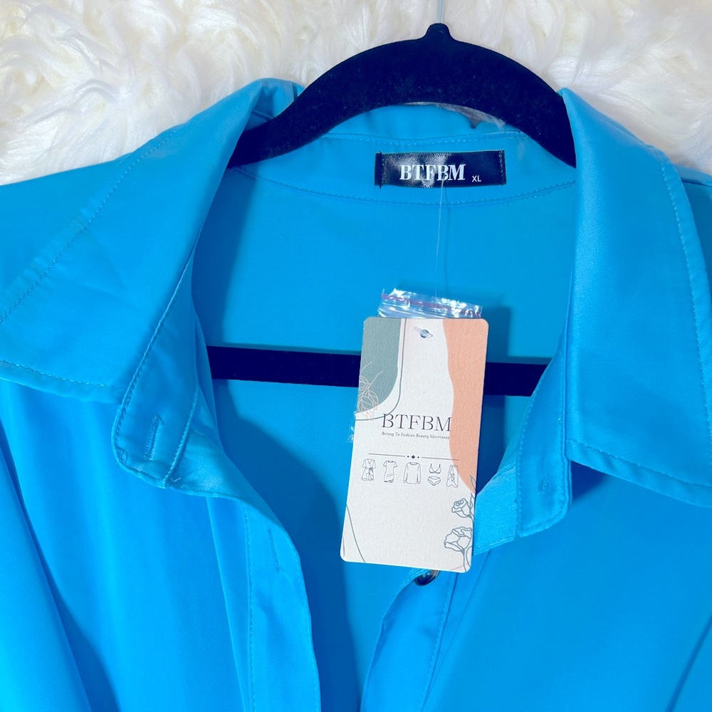 Elegant Satin Ruched Shirt Dress - Picture 10 of 12